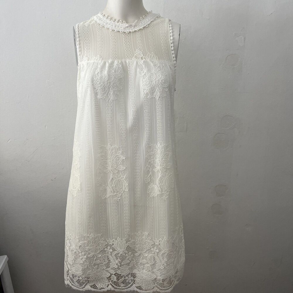 Womens White Lace Dress S Cottagecore Prairie Romantic Coastal Cowgirl Lace